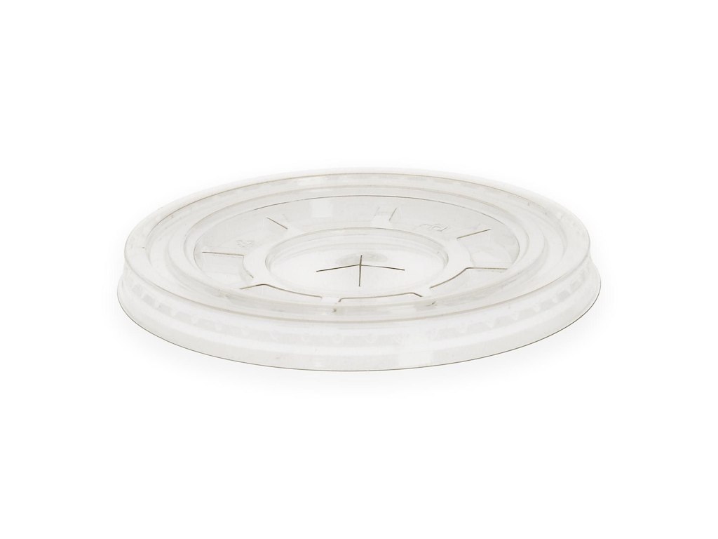 Plastlåg Verive Flad Ø95xH5mm Med Kryds Til Sugerør RPET Klar