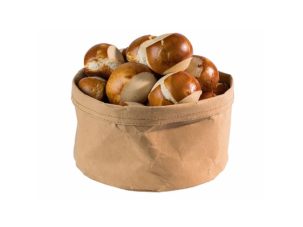 Brødkurv Ø20x13 cm Kraftg foldbar papirspose Læderlook Brun