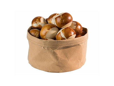 Brødkurv Ø20x13 cm Kraftg foldbar papirspose Læderlook Brun