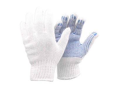 Handske Strikket BlueStar Basic Dot Str M (8) Bomuld/PVC med Dotter Hvid/Blå