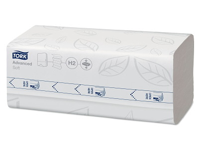 Håndklædeark Tork Advanced H2 M-Fold 2-lag kompr. L32xB21.2xD8cm Mix Hvid