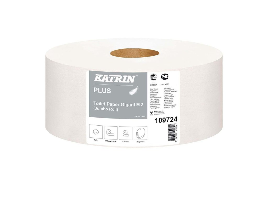 Toiletpapir Katrin Plus 2-lag ?24 cm 310 m Uperforeret Hvid