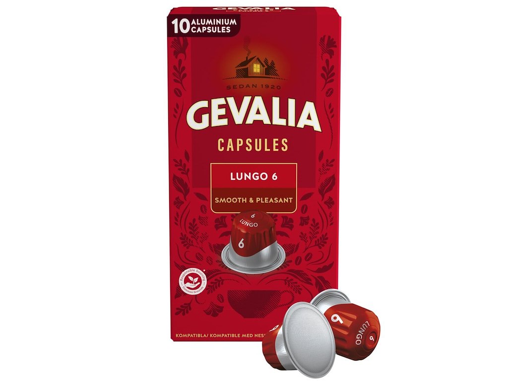 Kaffekapsel GEVALIA Lungo 10 kaps/pk Styrke 6