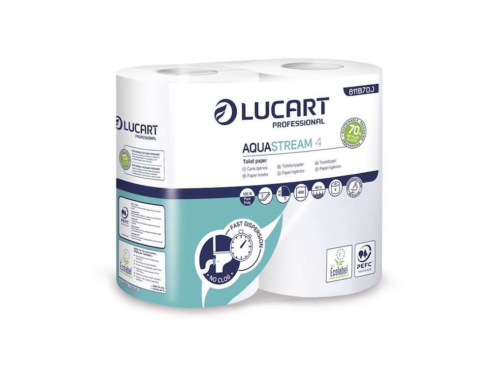 Toiletpapir Aquastream4 B11cmxL44m 2-lags Ecolabel med Hylse Hvid Nyfiber
