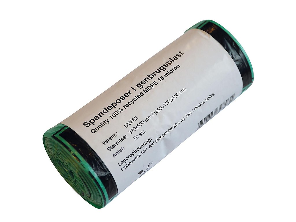 Spandepose Catersource 15ltr B370xL500mm 15my MDPE med Fals Grøn 100% genbrug