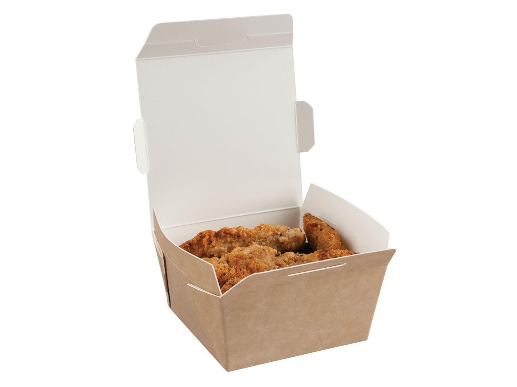 Takeaway æske 430 ml 101/85x101/85x50 mm Frys/Ovn Karton med PET Brun/Hvid