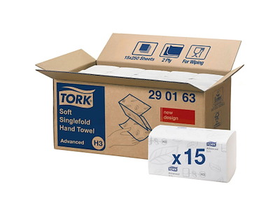 Håndklædeark Tork Advanced H3 V-Fold 2-lag L23xB24.8xD11.5cm Genbrug Hvid