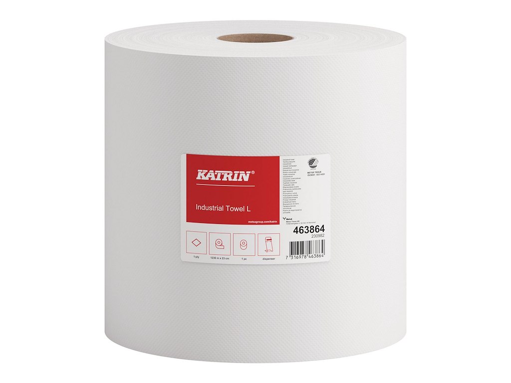 Aftørringsrulle Industri Katrin Plus 1-lag Ø38.5cm B23cmxL1230m Nyfiber Hvid