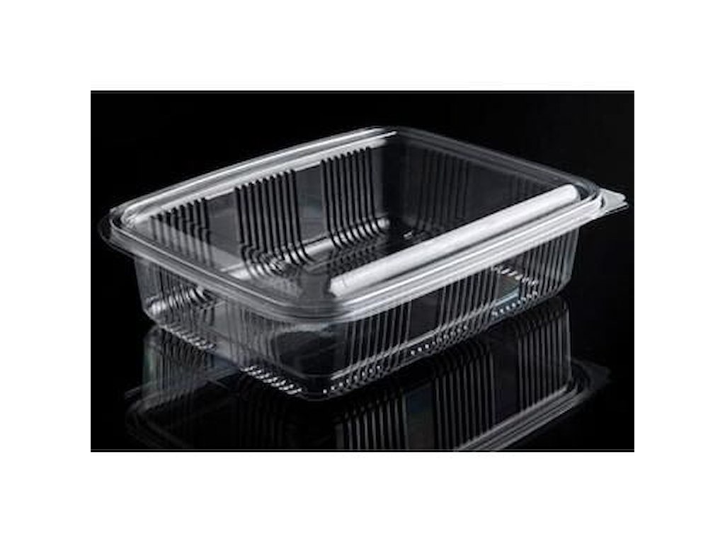 Plastbæger Catersource 1250 ml 140x195x60 mm firkantet hængslet låg RPET Klar