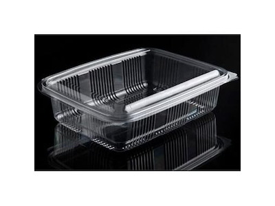 Plastbæger Catersource 1250 ml 140x195x60 mm firkantet hængslet låg RPET Klar