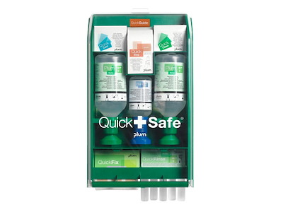 Sikkerhedsskab QuickSafe Complete med Øjenskyl/Brandgel/Plastre/Kompres/Sårrens
