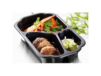 Bakke 3-rum Takeaway 1/4 GN 250x159x48 mm MIN PP Sort