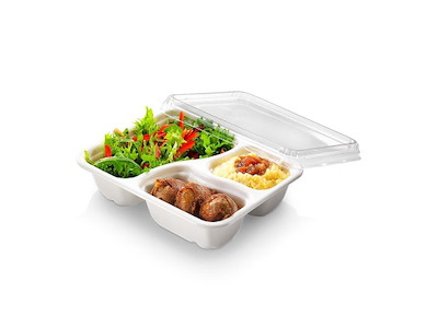 Bakke 3-rum 400/200/150ml L227xB178xH45mm Menubakke Bagasse Hvid