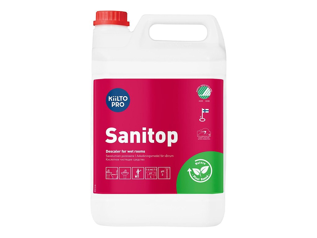 Sanitetsrengøring sur Kiilto Natura Sanitop Svanemærket uden farve/parfume 5 ltr