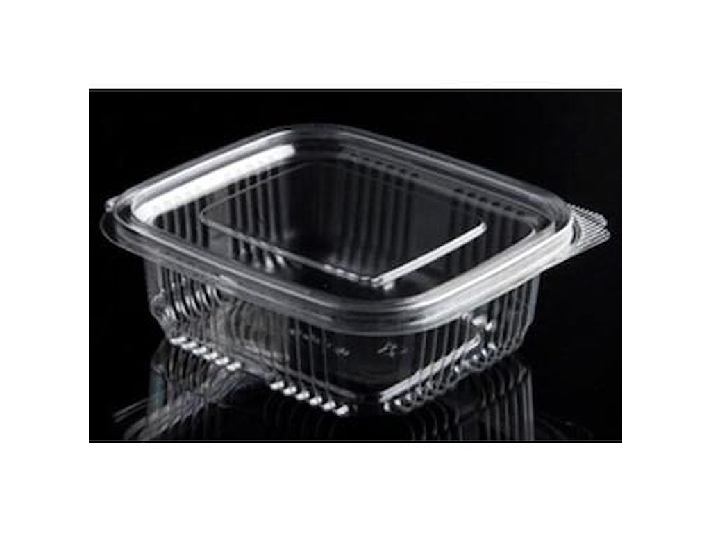 Plastbæger Catersource 250 ml 85x97x41 mm firkantet hængslet låg RPET Klar