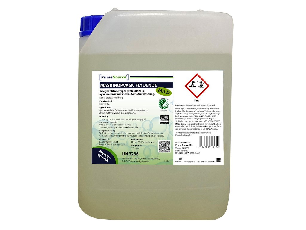 Maskinopvask Flydende Prime Source Mild 25kg Svanemærket uden Klor