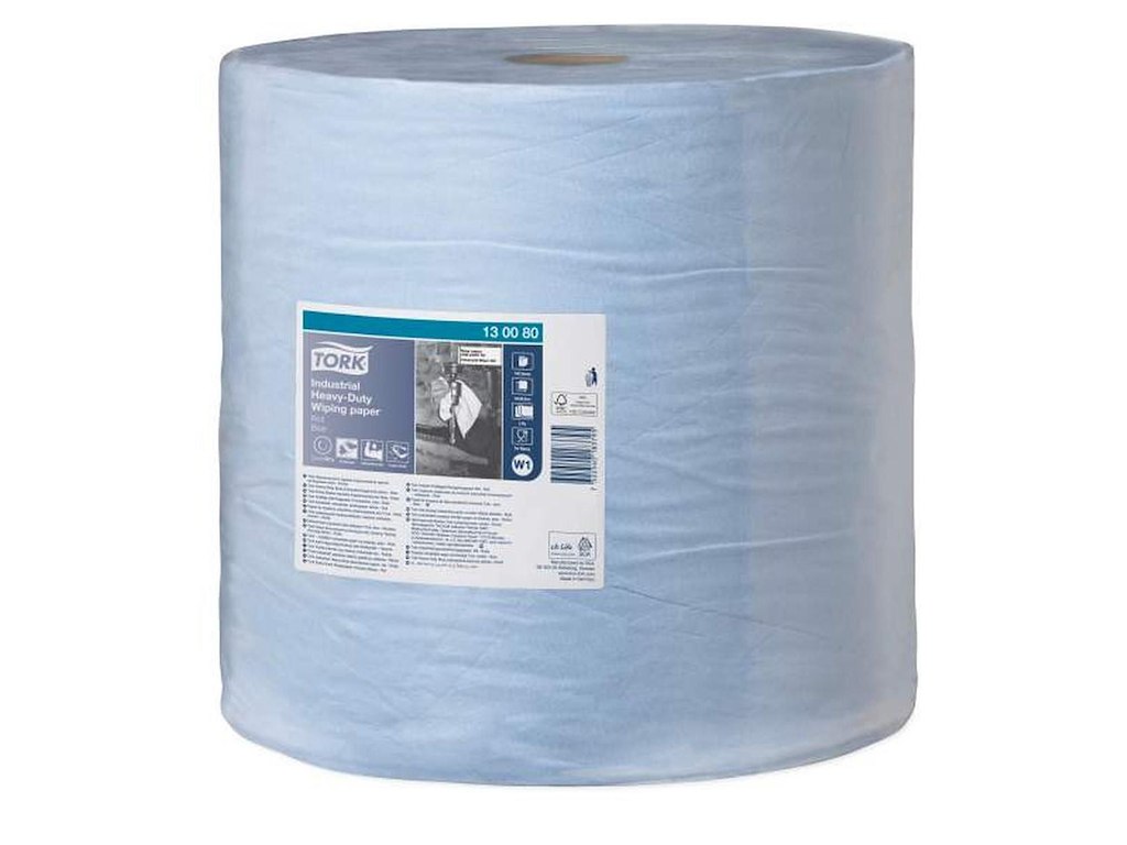 Aftørringsrulle Industri Tork W1 3-lag Ø39cm B36.9cmL255m Nyfiber Blå