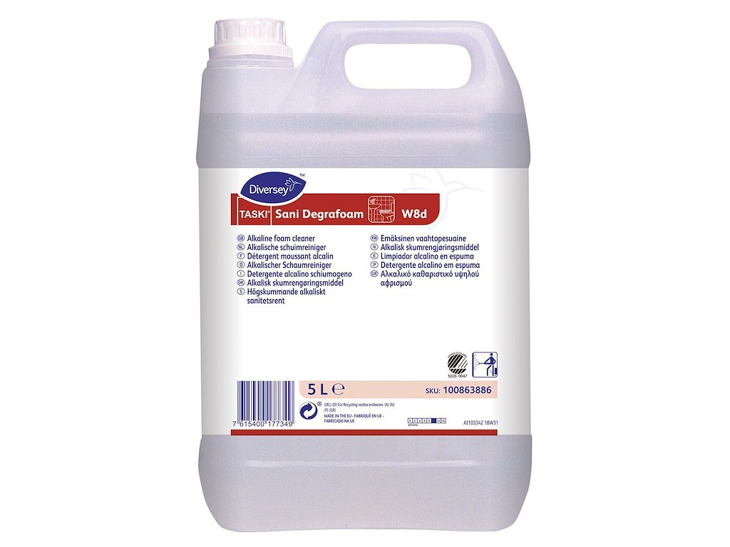 Skumrengøring Sani Degrafoam W8d Alkalisk uden Farve/Parfume 5 ltr