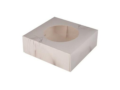 Kageæske hængslet låg S-Line L230xB230xH80mm pap med rude i PLA hvid/grå