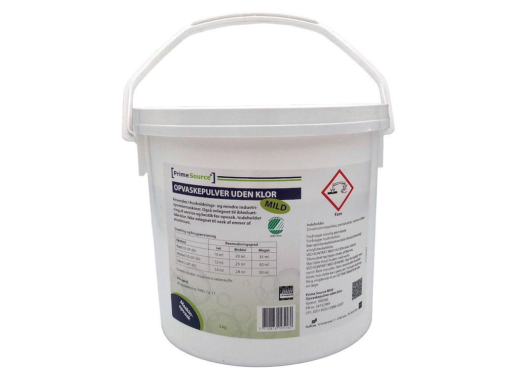 Maskinopvask Pulver Prime Source Mild 5kg Svanemærket uden Klor til alu