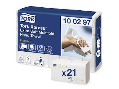 Håndklædeark Tork Premium H2 M-Fold 2-lag L34xB21.2xD8.5cm Nyfiber Hvid
