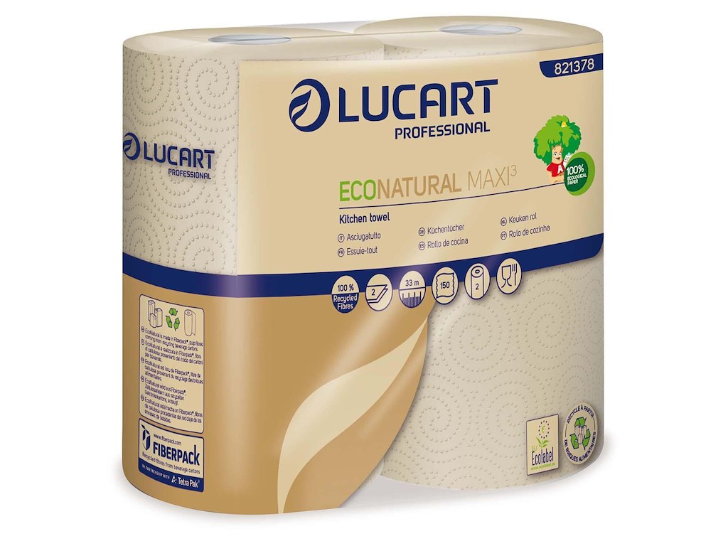 Køkkenrulle Lucart Econatural Maxi 2-lags Ø12.7cm L33mxB22.8cm Genbrug Natur