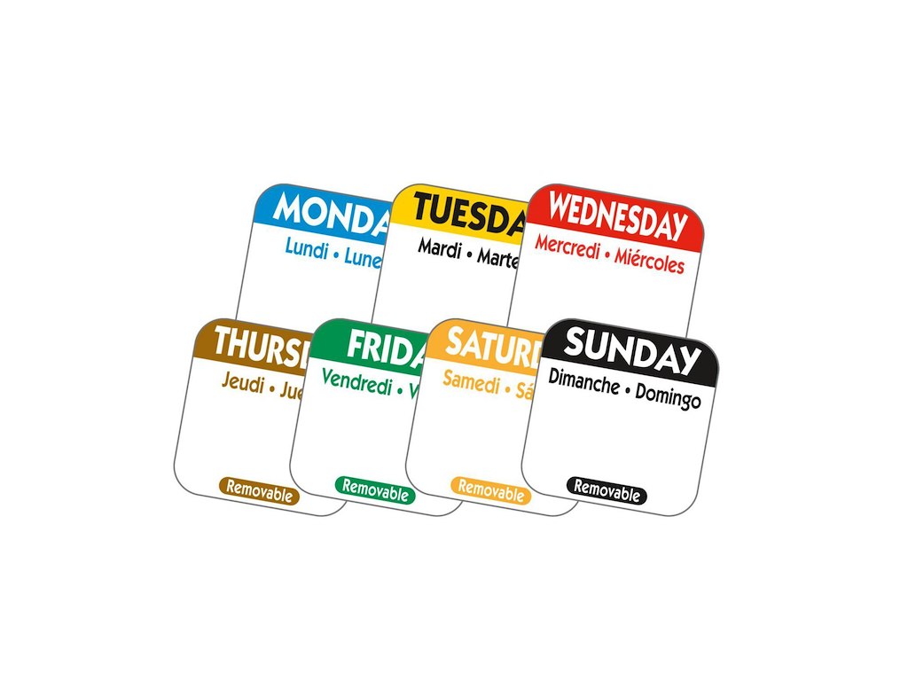Etiket aftagelige 1000 stk/rl Ø25mm 7 farver - en for hver dag