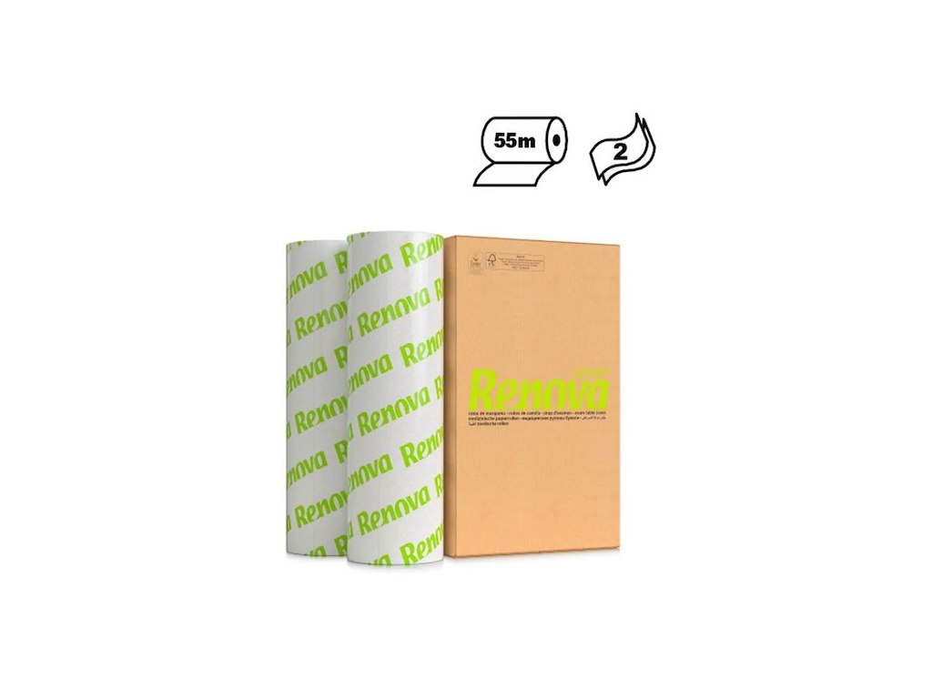 Lejepapir Renova 2-lags, perforeret 55m x 50cm bredde, 6 ruller