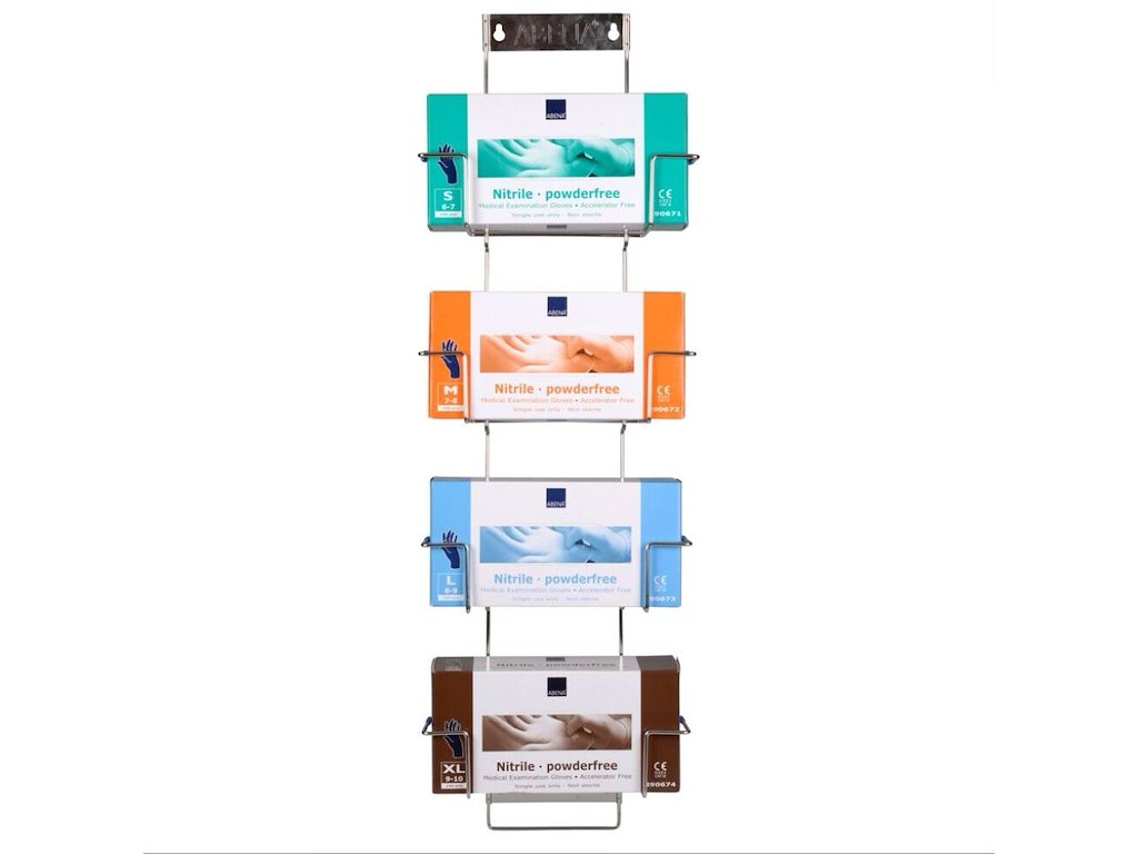 Handskestativ Flexi Rack L125xB260xH830mm rustfri stål til 4 æske sølv