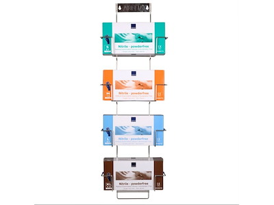 Handskestativ Flexi Rack L125xB260xH830mm rustfri stål til 4 æske sølv