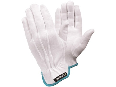 Handske str 10 Strålesyet uden Dotter Bomuld Hvid/Turkis