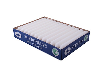 Kronelys Ø22x200 mm Brændetid 7 timer Ren Stearin Svanemærket Hvid