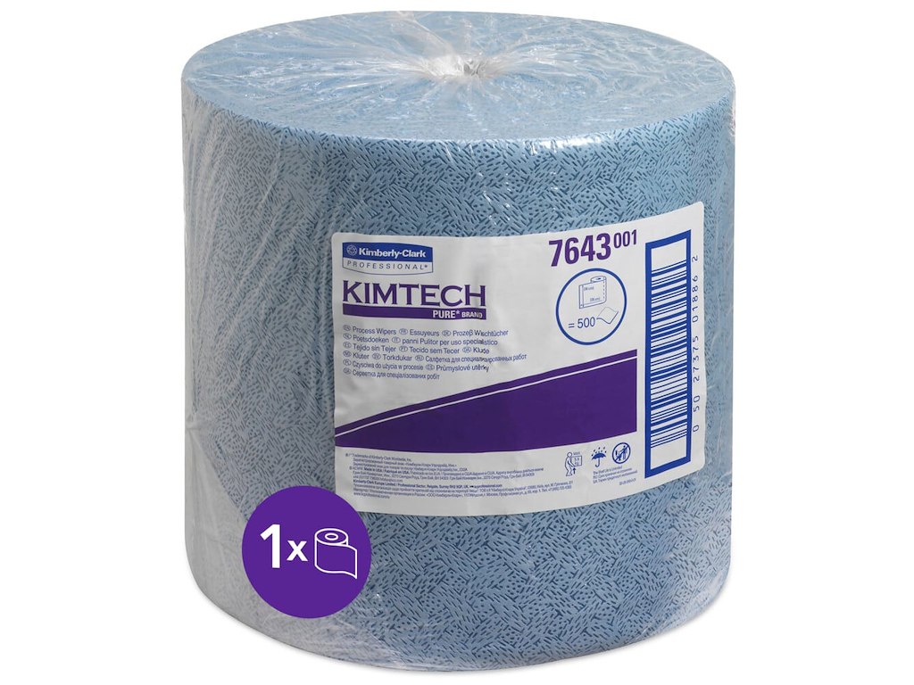 Håndklæderulle Kimtech 1 lag blå 38x34 cm. 500 ark på rullen.