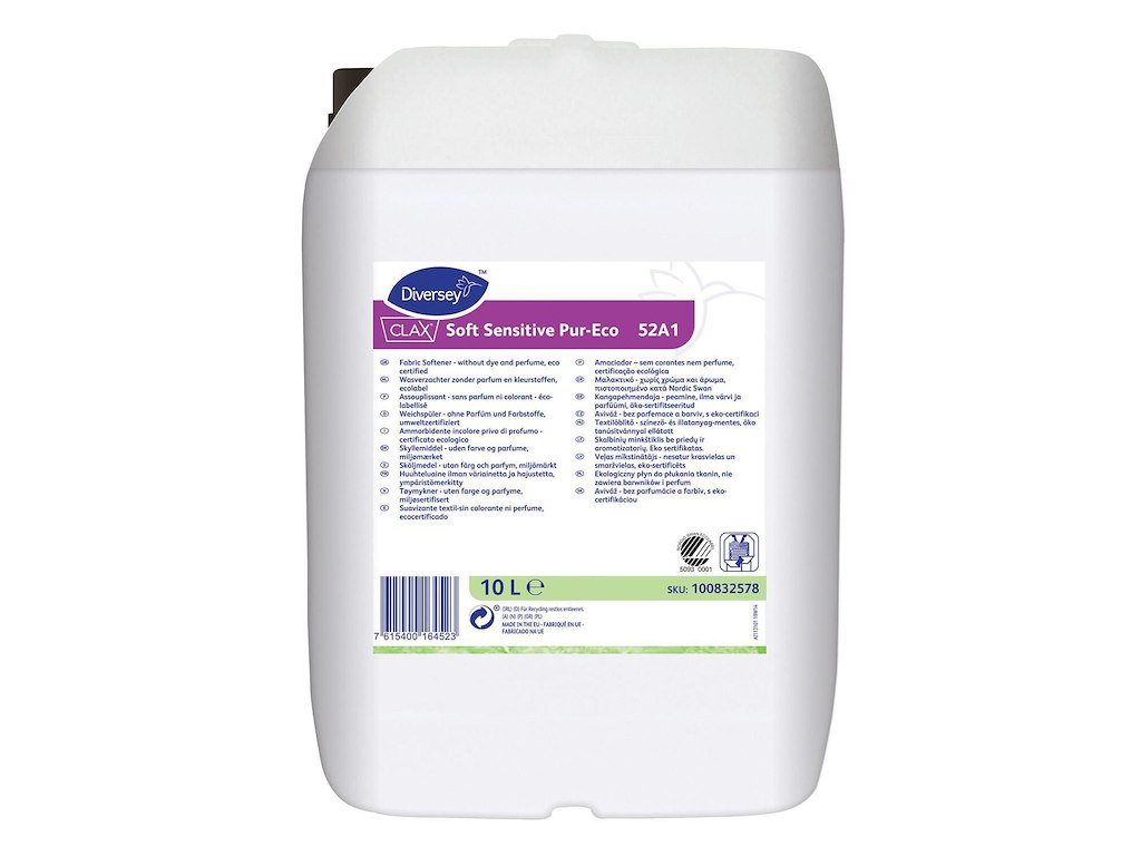 Tøjvask Skyllemiddel Clax Soft Sensitive Pur-Eco 52A1 10ltr Svanemærket u Parf.