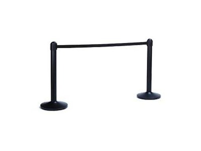 Afspærringsstolpe Securit H100 cm Sort med Sort Nylonbånd 210 cm uden Base