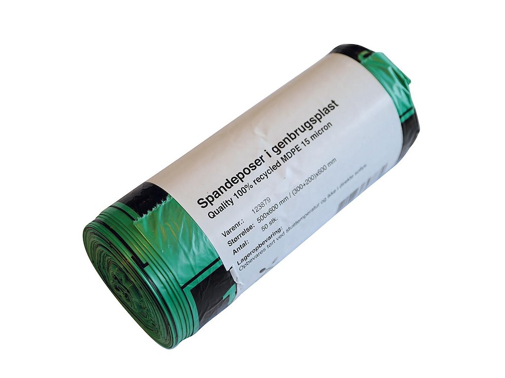 Spandepose Catersource 30ltr B500xL600mm 15my MDPE med Fals Grøn 100% genbrug