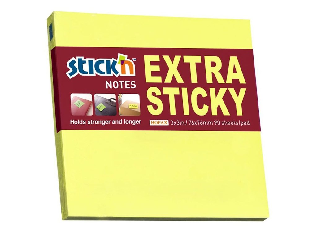 Post-it notes, ekstra sticky, gul - 90 ark (76x76mm)