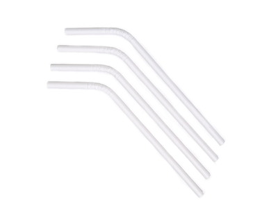 Sugerør Ø6x240 mm med knæk Bionedbrydelig Papir Hvid
