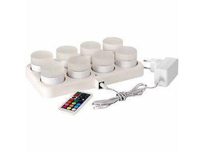 LED lys 8 lys og 1 oplader med fjernbetjening og farveskift 13 timer