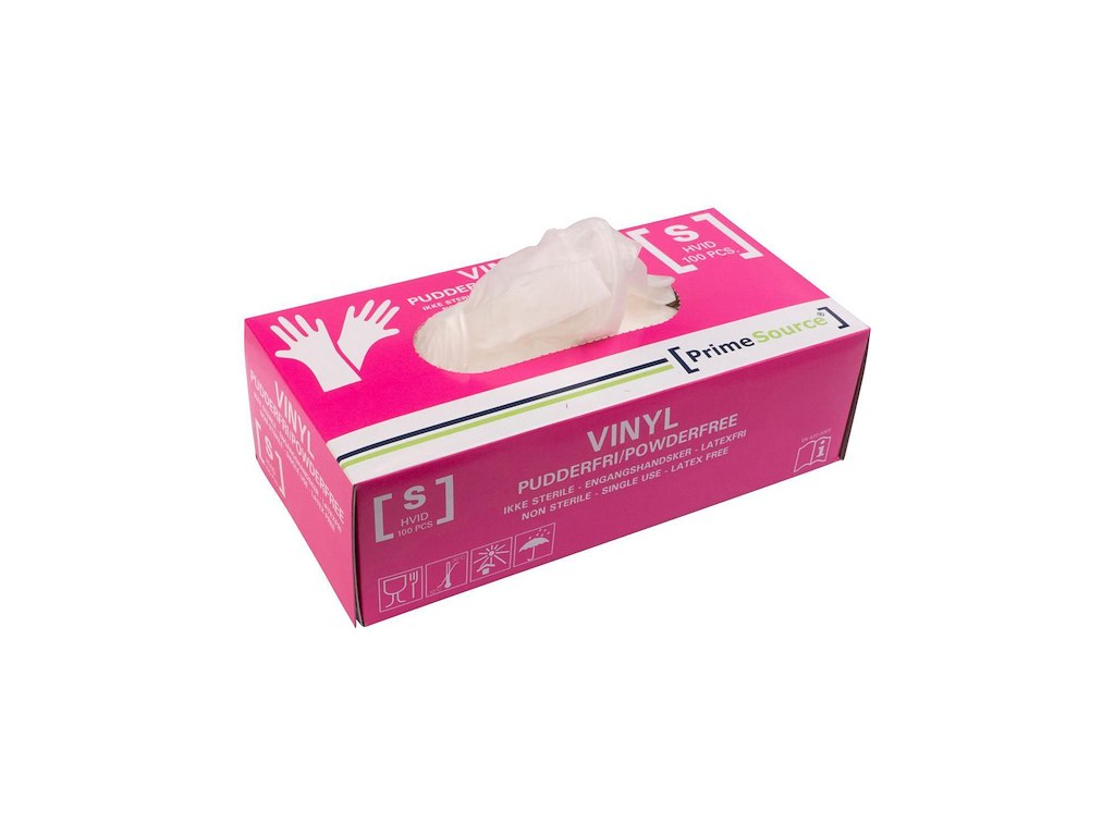 Handske Engangs Prime Source str S uden Pudder Vinyl AQL 1.5 Hvid