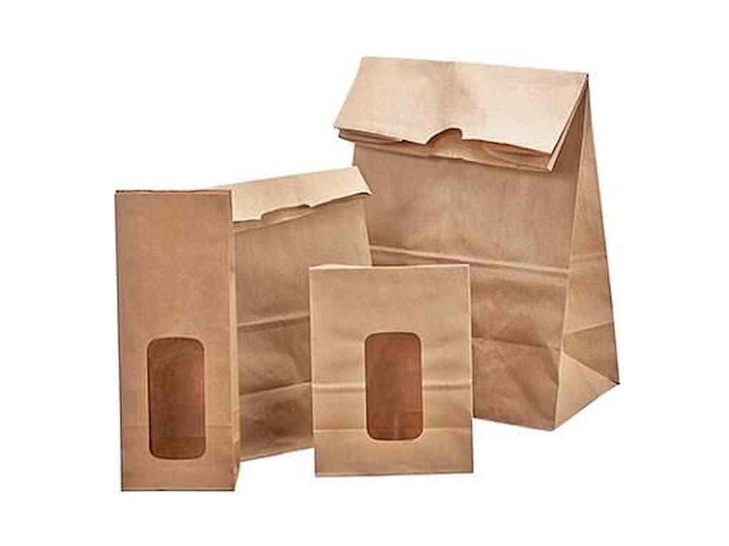 Klodsbundspose L65xB105xH290mm Papir/PE med Rude Brun