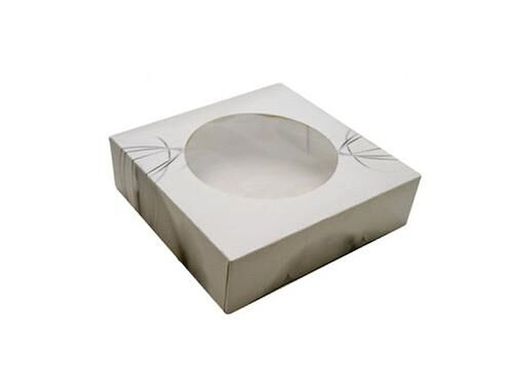 Kageæske hængslet låg S-Line L190xB190xH50mm pap med rude i PLA hvid/grå