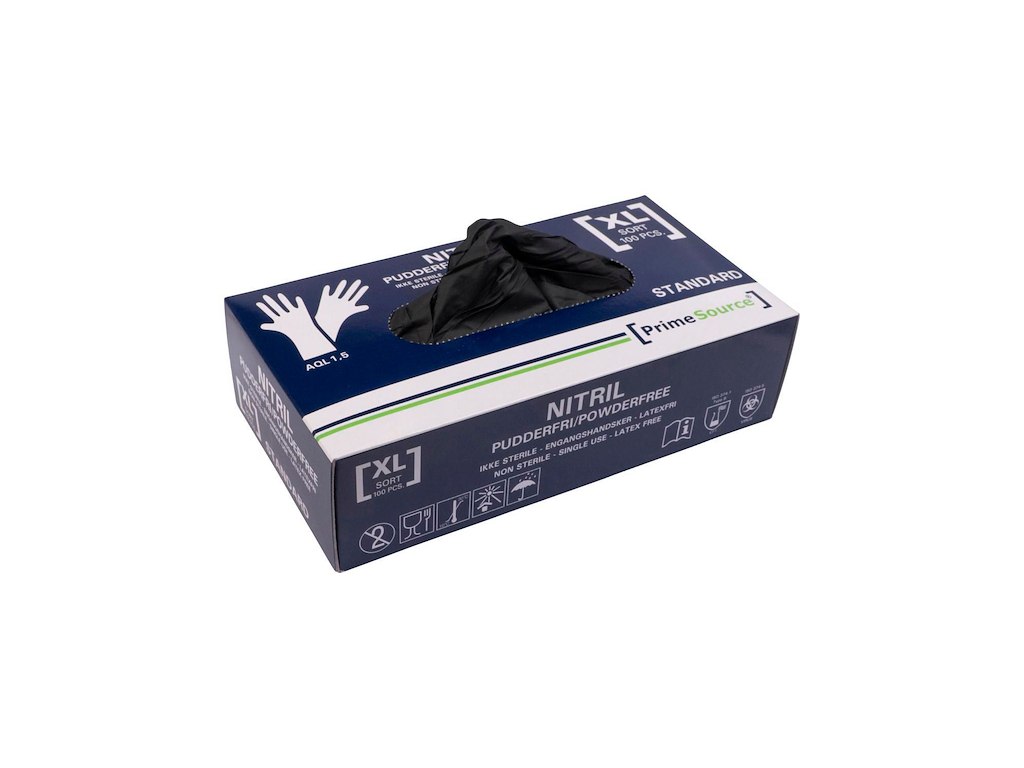 Handske Engangs Prime Source STANDARD str XL Nitril uden Pudder Sort AQL 1.5