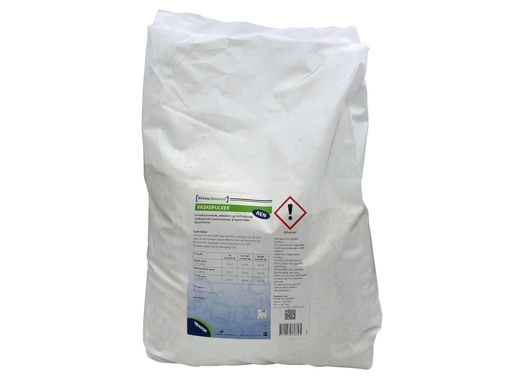 Vaskepulver Prime Source Ren med Parfume/Blegemiddel 10 kg
