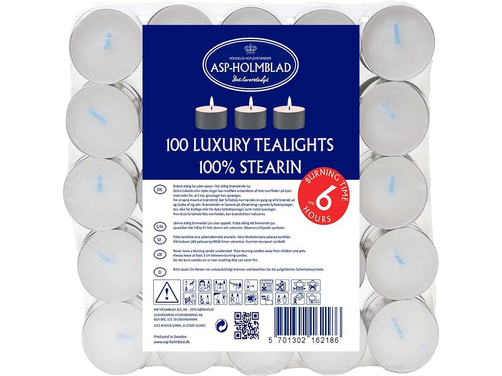 Fyrfadslys ASP hvid 100 stk. 6 timers Ren stearin 1/4 palle