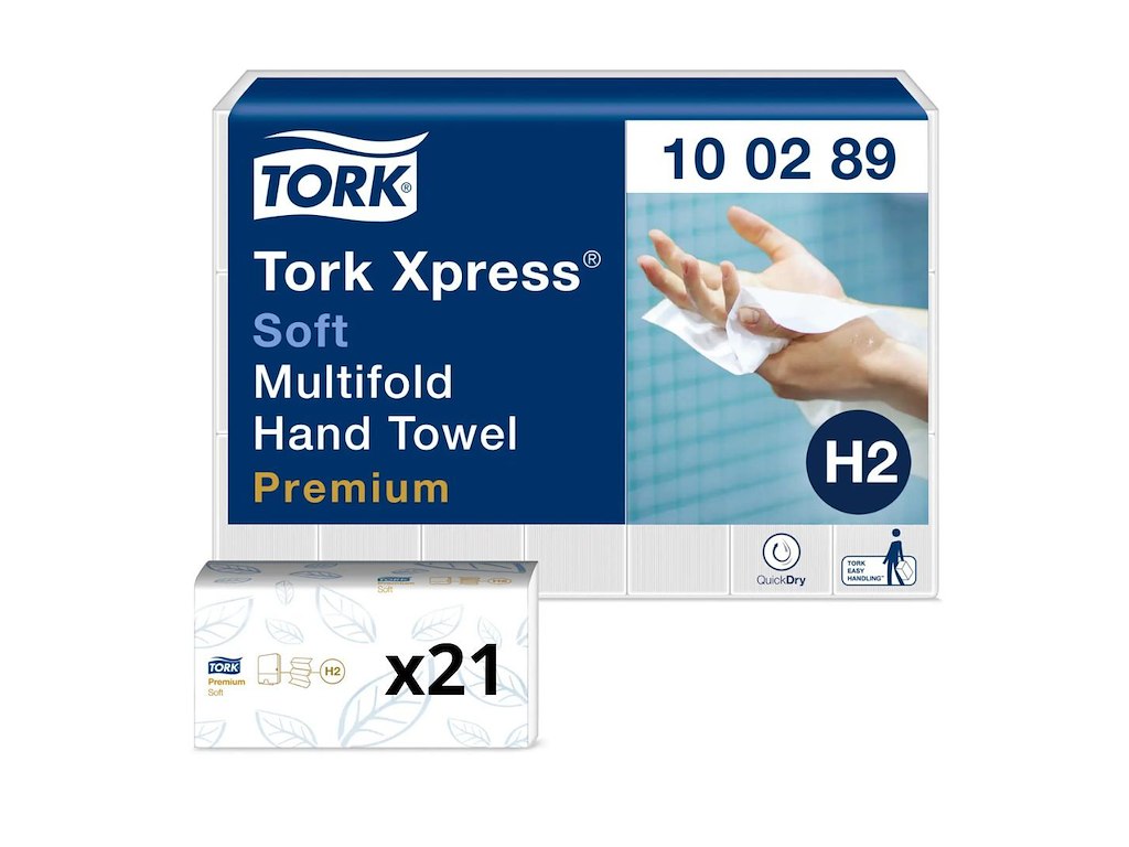 Håndklædeark Tork Premium H2 Z-Fold 2-lag L25.5xB21.2xD8.5cm Nyfiber FSC Hvid