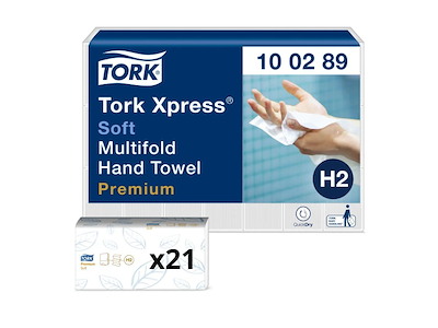 Håndklædeark Tork Premium H2 Z-Fold 2-lag L25.5xB21.2xD8.5cm Nyfiber FSC Hvid