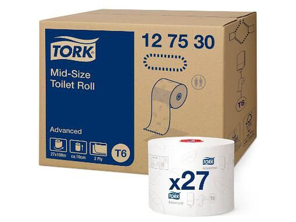 Toiletpapir Tork Advanced T6 Mid-size 2-lag 100m Hvid