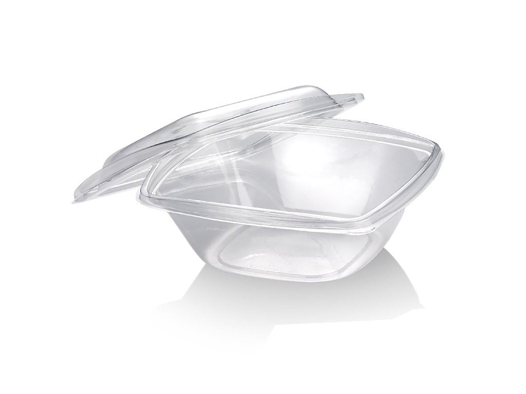 Salatbakke 960 ml 192x192x78 mm Løst låg Bionedbrydelig PLA Klar