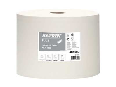 Aftørringsrulle Industri Katrin Plus 4-lag Ø36cm B26.5cmxL360m Nyfiber Hvid